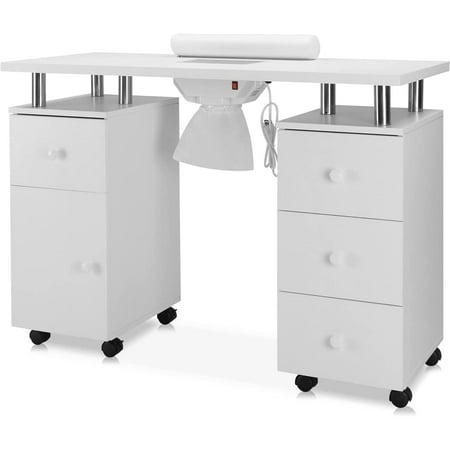 OmySalon New Manicure Nail Table w/Dust Collector&Wrist Rest, Lockable Wheels, Installation Require