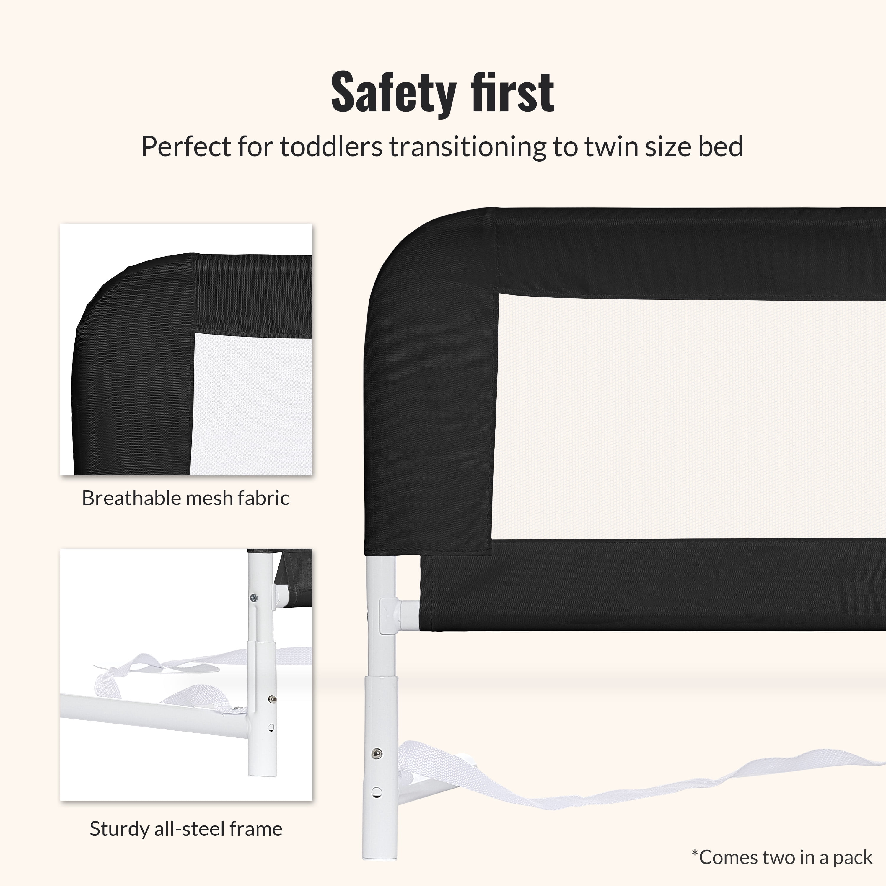Dream On Me Mesh Security Bed Rails, Double Pack, Black
