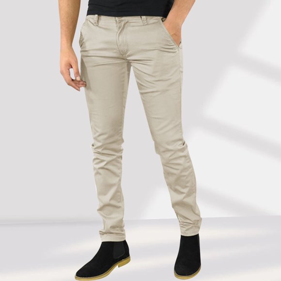 Amzcrzy Mens Dress Pants Solid Color Mid Rise Business Casual Pants Comfortable Button Men's Pants with Pockets 2XL