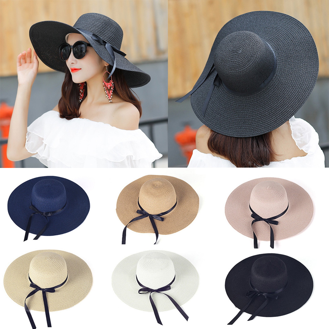 Peaoy Travel Foldable Wide Brim Bowknot UV Protection Floppy Summer Cap Sun Hat for Women Girl - image 5 of 6