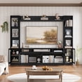 thumbnail image 4 of Hiphuta 79" W Wall Unit Entertainment Center with Bookcase for TVs up to 65", Farmhouse TV Stand with LED Lights for Living Room, Black, 4 of 7