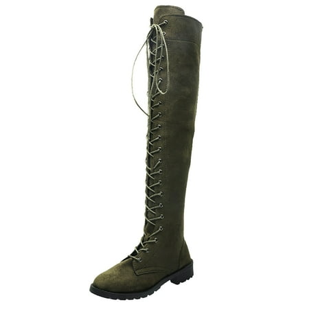 

Povozer Women s Over The Knee Boot - Sexy Over The Knee High Pullon Boot - Trendy Low Block Heel Shoe - Comfortable Boot(Green 8)