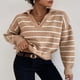 thumbnail image 1 of Camisa de punto a rayas de manga larga a la moda con cuello tipo polo que combina con todo, 1 of 5