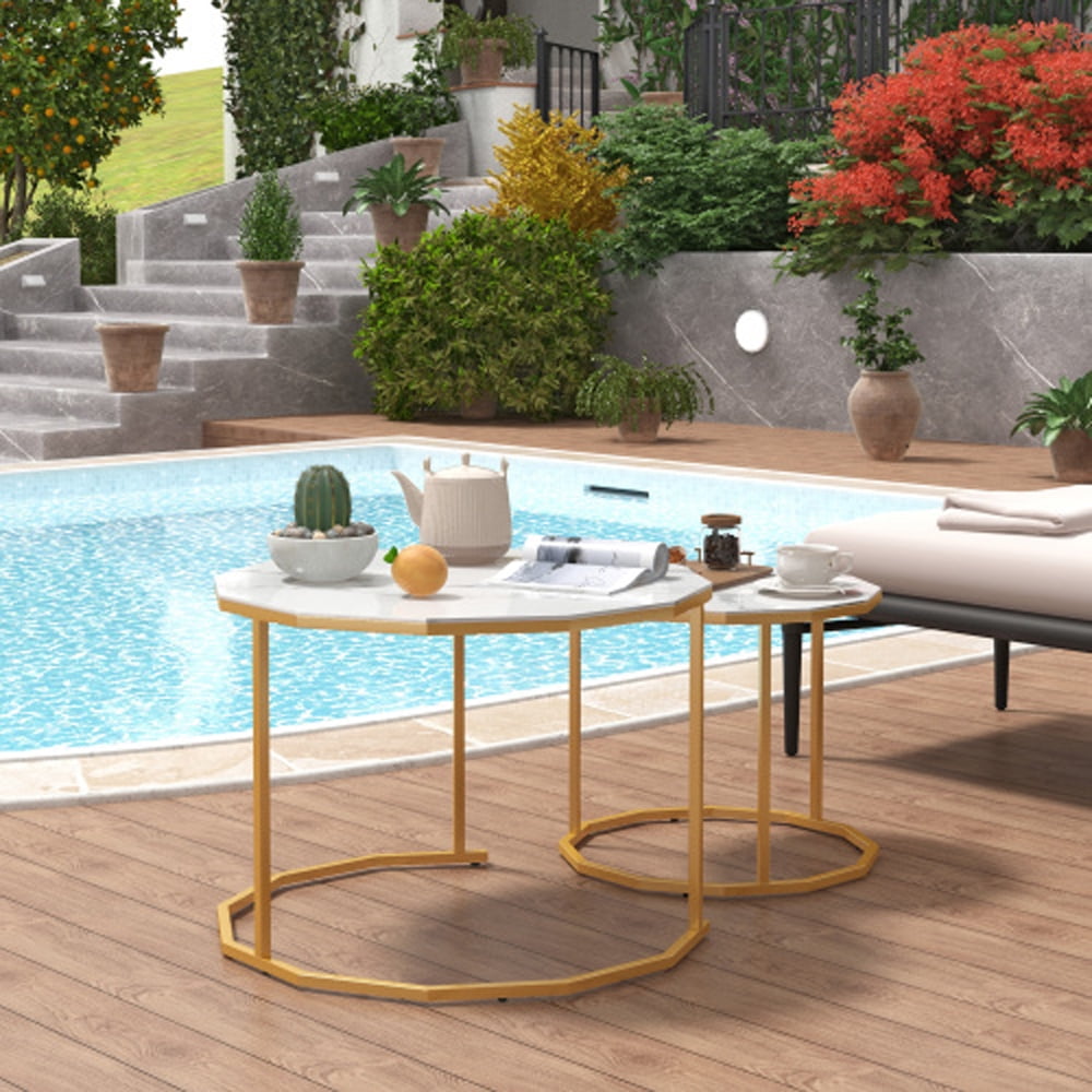 Smuxee Nesting Coffee Table for Patio,Living Room, 12gon Shape，Set of