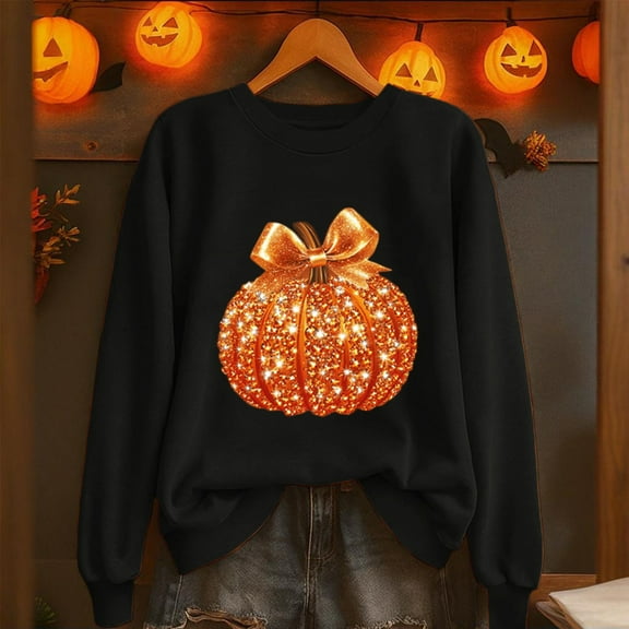 Sakmal Black Women Sweatshirts Halloween Pumpkin Cute Oversized Sweatshirts Fashion Fall Clothes 2025