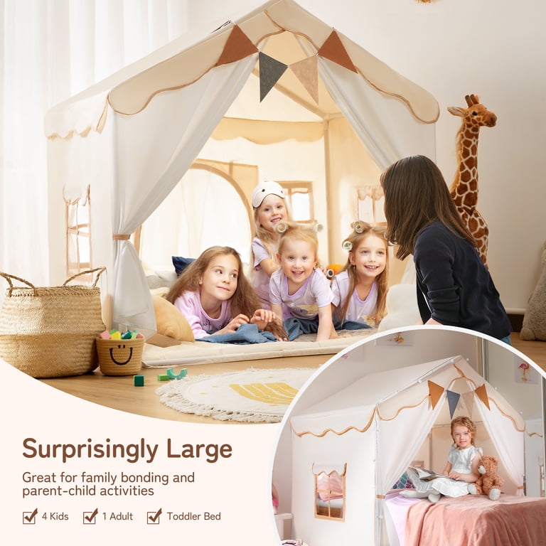 Besrey Kids Play Tent with Lights and Mat, Beige photo 7