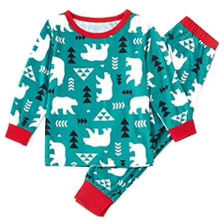 

Parent-child Pajamas Christmas Contrasting Color Bear Print Cotton Sleepwear Set for Adults and Kids Autumn Winter New Year Family Homewear