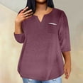 thumbnail image 2 of Mikilon Women Plus Size V-Neck Tops Summer Casual Loose 3/4 Sleeve Blouses Solid Color Shirts, 2 of 5