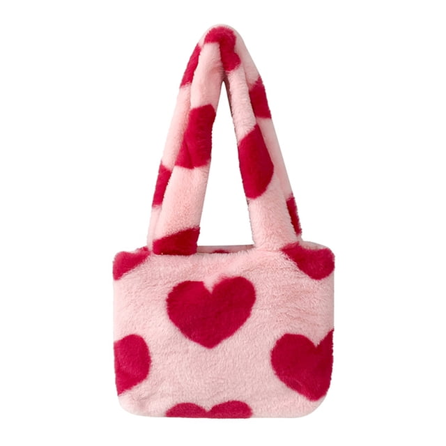Shisuyan 1Ensemble Sac à Main en Forme de Cœur pour Femmes Rangement pour Portefeuille Peluche Rose