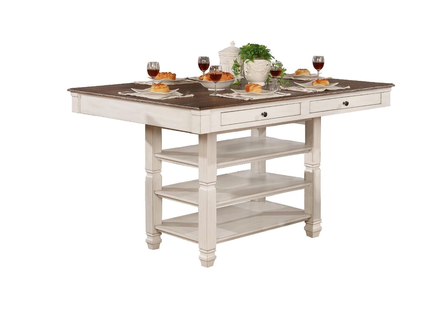 Topline Home Furnishings Antique White Counter-height 7pc Dining Set