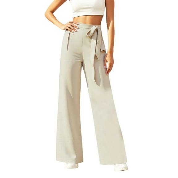 DuoJiaJ Women's Casual Pants Wide Leg With Tie For Everyday Comfort And Versatility Wide Leg Casual Pants Women