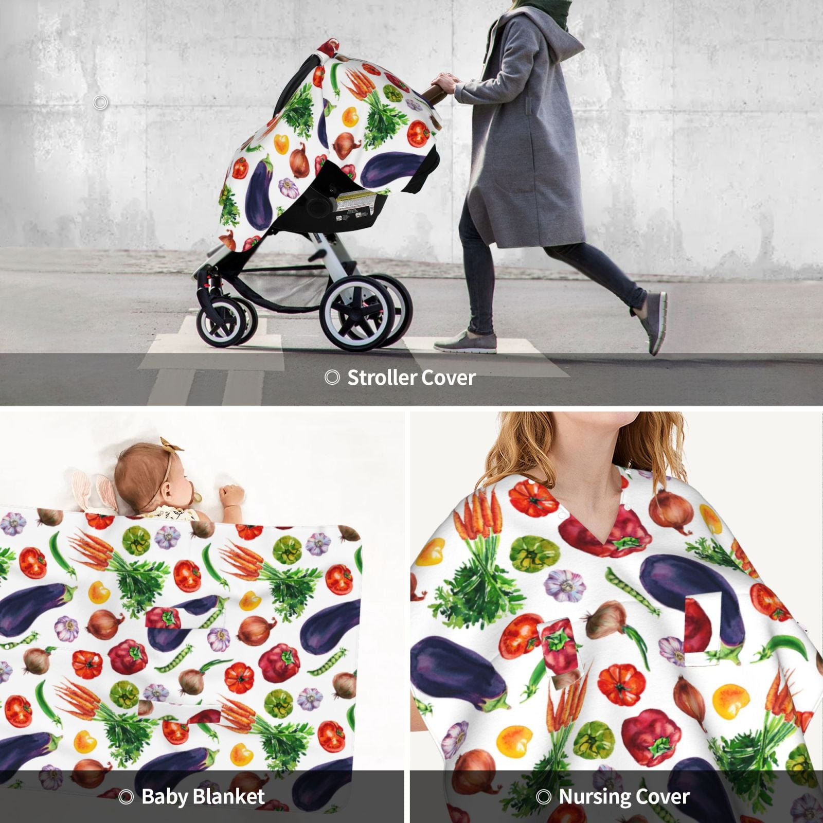Car Seat Cover Baby - Eggplant vegetable Breathable Infant Car Seat Cover for Baby Carseat, Lightweight Comfort Baby Essentials Must Haves Newborn Stuff for Girl Boy