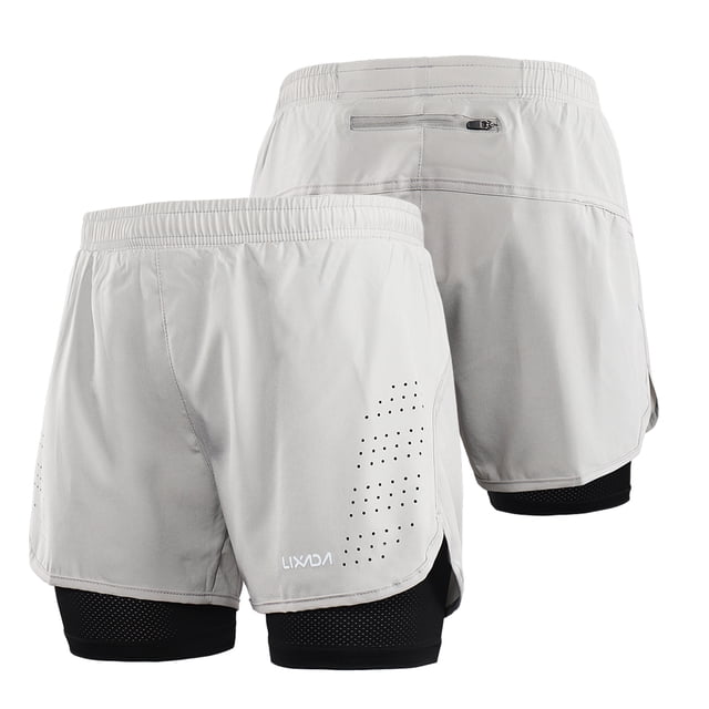 Lixada Men's 2-in-1 Running Shorts Quick Drying Breathable Active Training Exercise Jogging Cycling Shorts with Longer Liner