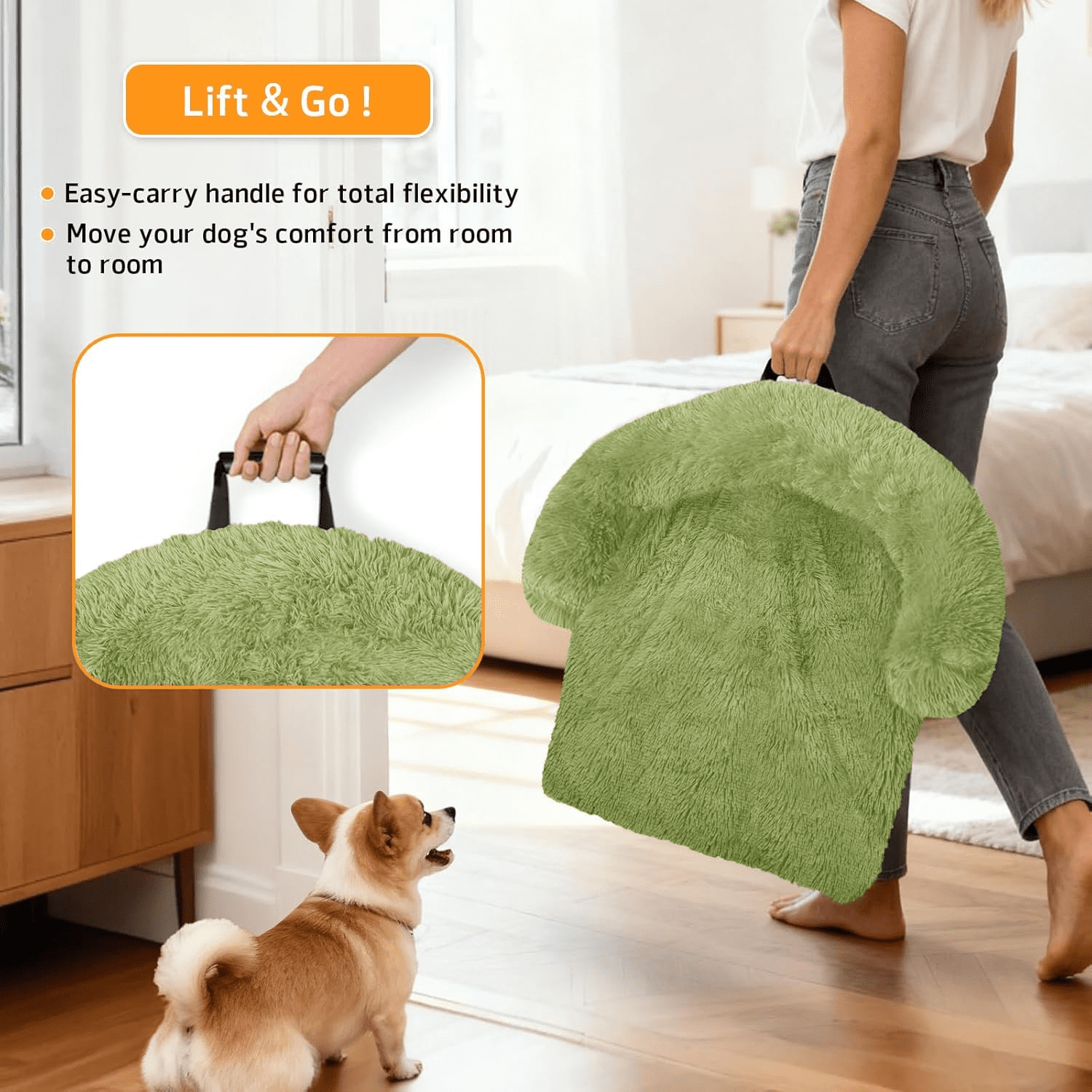 Calming Dog Bed Fluffy Plush Dog Mat for Furniture Protector with Removable Washable Cover for Large Medium Small Dogs and Cats (Large, Grass Green)
