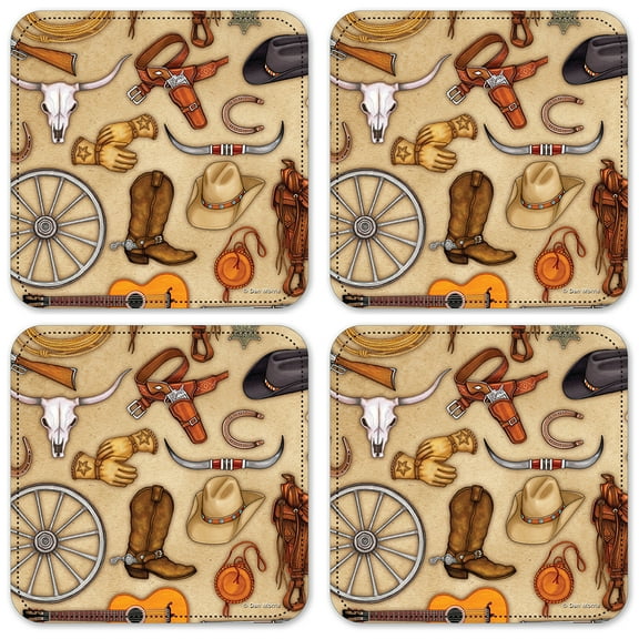 Vinyl Drink Coasters - Set of 4 - Cowboy Themes - Image by Dan Morris