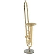 thumbnail image 3 of 12cm Miniature Pure Copper Trombone Model with Support Mini Musical Instrument Model with Black Lea, 3 of 5