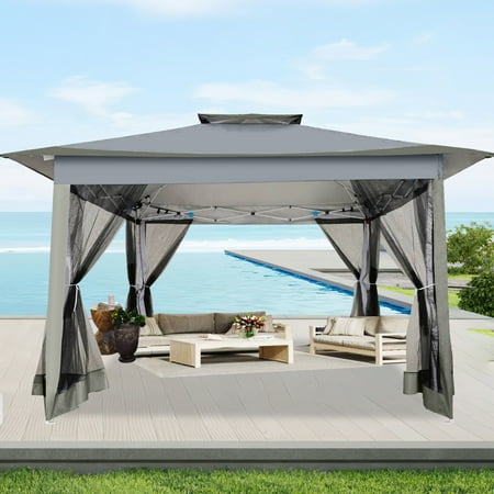 HOTEEL 12' x 12' Pop Up Gazebo Patio Outdoor Canopy Tent with Netting, Vented Top, Adjustable Height and 144 sq ft of Shade for Garden, Party, Backyard, Gray