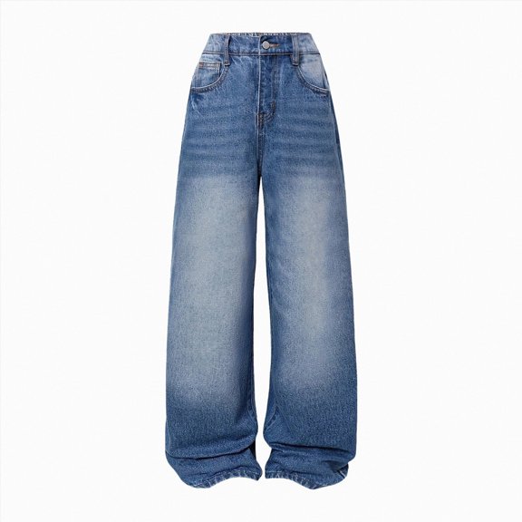 mgoYE Tween Girls Wide Leg Zipper Fly Pockets, Elastic Waistband Baggy Denim Pants Girls Clothing(Blue,11-12 Years)