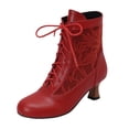 thumbnail image 2 of Mepaouo Victorian Boots for Women Vintage Granny Booties Renaissance Lace up Ankle Boots(Red,9), 2 of 5