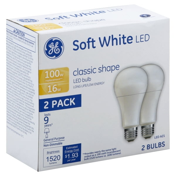 GE Lighting 21226 MediumBase A21 Classic LED Bulb, Soft White, 16W, 2