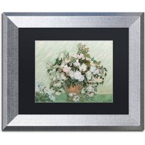 Trademark Fine Art "Roses 1890" Canvas Art by Vincent van Gogh Black Matte, Silver Frame