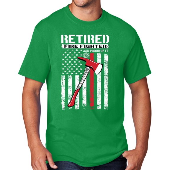 Men's Retired Firefighter with Axe T-shirt, XL Clover Green