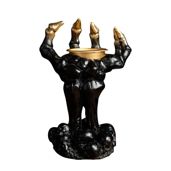 Unique Hand Shaped Ceramic Incense Burner, Artistic Decorative Aromatherapy Holder for Home Office Decor, Black Gold Finish