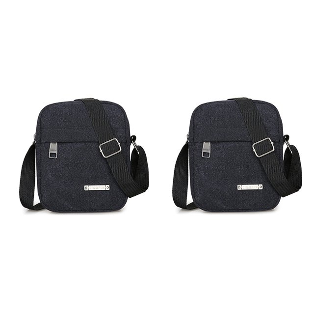 2X Bolso de Hombre Bolso de Mensajero de Hombro Bolso de Lona Informal Bolso de Hombre Mochila Bolso Pequeño Bolso de Teléfono Móvil - Negro