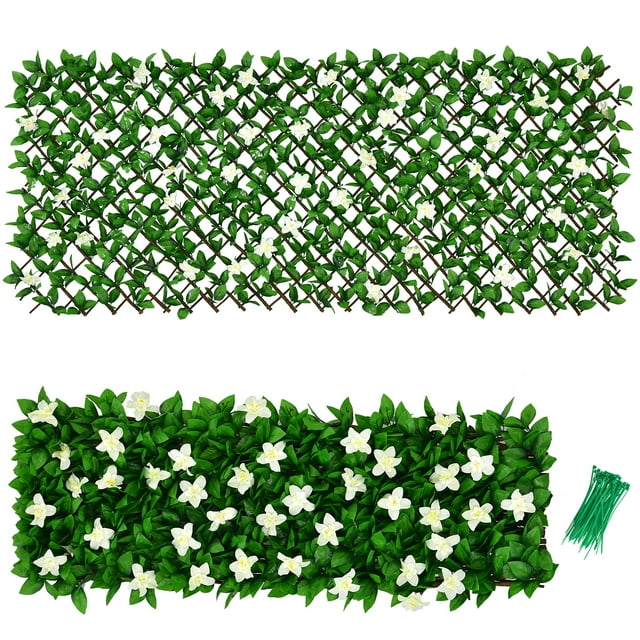 Costway Ex pandable Fence Privacy Screen Faux Ivy Panel w/White Flower 1 PACK