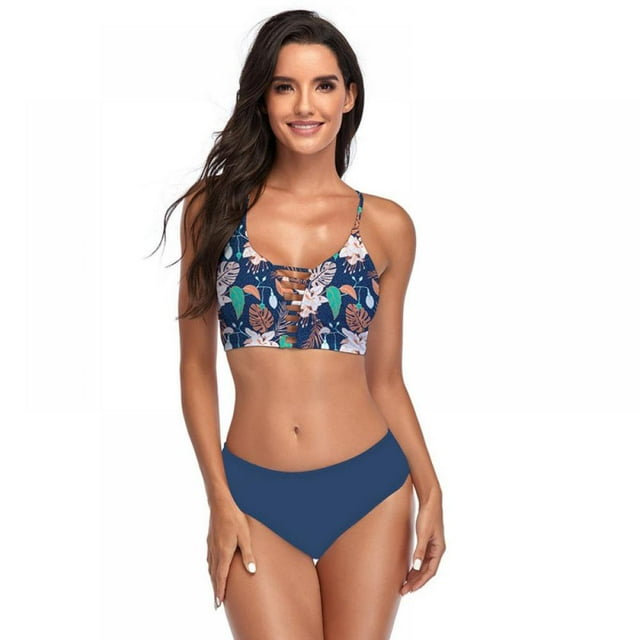 Women‘s Bikini Swimsuit Floral Print Lace Up Multi Color Two Piece Bathing Suit Sexy Polyester Quick Drying Comfortable Bikini