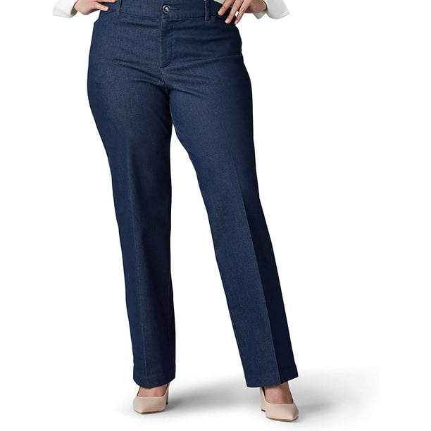 Lee Womens Plus Size Flex Motion Regular Fit Trouser Pant 30 Long Indigo  Rinse 