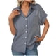 thumbnail image 1 of Camisas de Manga Corta para las Mujeres Bolsillo Suelto de Solapa Top a Rayas Casual, Tela de Estante de Imitación para Todo el Año de Uso Diario, 1 of 9
