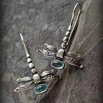Eosunjian 1 Pair Women Earrings Dragonfly Rhinestone Jewelry Vintage Animal Hook Earrings for Wedding Blue