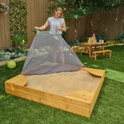 KidKraft Wooden Backyard Sandbox with Built-in Corner Seating and Mesh Cover, Honey