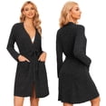 thumbnail image 2 of Baywell women's leisure-wear dressing gown knitted pit stripe ribbed bathrobe stretch pocket knee-length gown, 2 of 7
