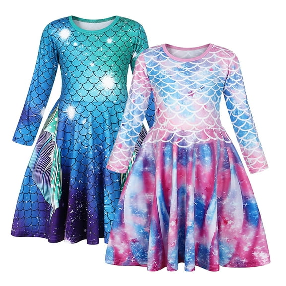 Esaierr Girls Summer Dresses for Toddler Kids,Baby Long-Sleeve Printing Dress Cute Pullover Skirt Little a Line Dress Stylish New Party Dresses,Size 3T-11T