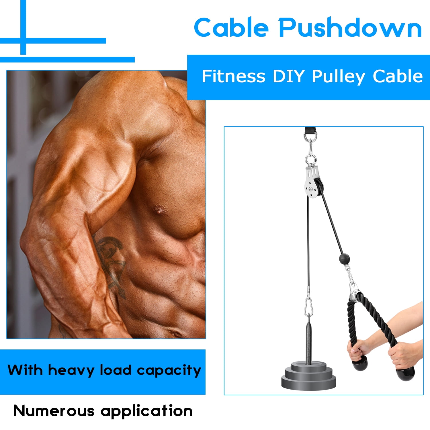 Pulley Cable Machine System Bicep Curls Straight Bar Forearm Wrist Roller Trainer for LAT Pulldowns Fitness Workout Equipment 2M Gym Fitness Cable Pulley system with Loading Pin Tricep Strap