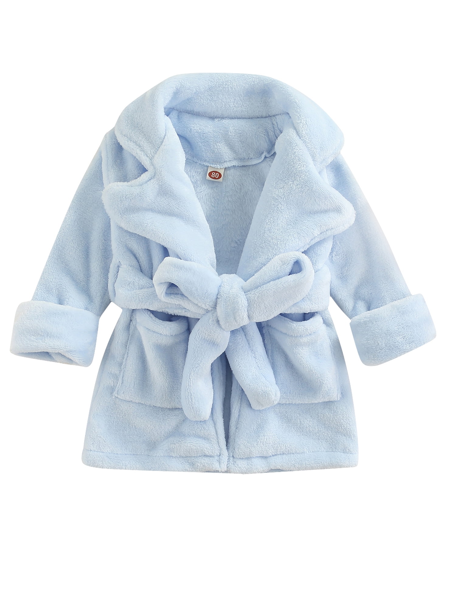Infant Toddler Baby Girl Flannel Soft Bathrobes Hoodie Kimono Robe Clothes with Belt 