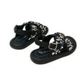 thumbnail image 6 of ZACPNCV Girl's Sandals Dressy Leather Braided Rhinestone Glitter Summer Beach Ankle Strap Flat Sandals White 11-12 Years, 6 of 9