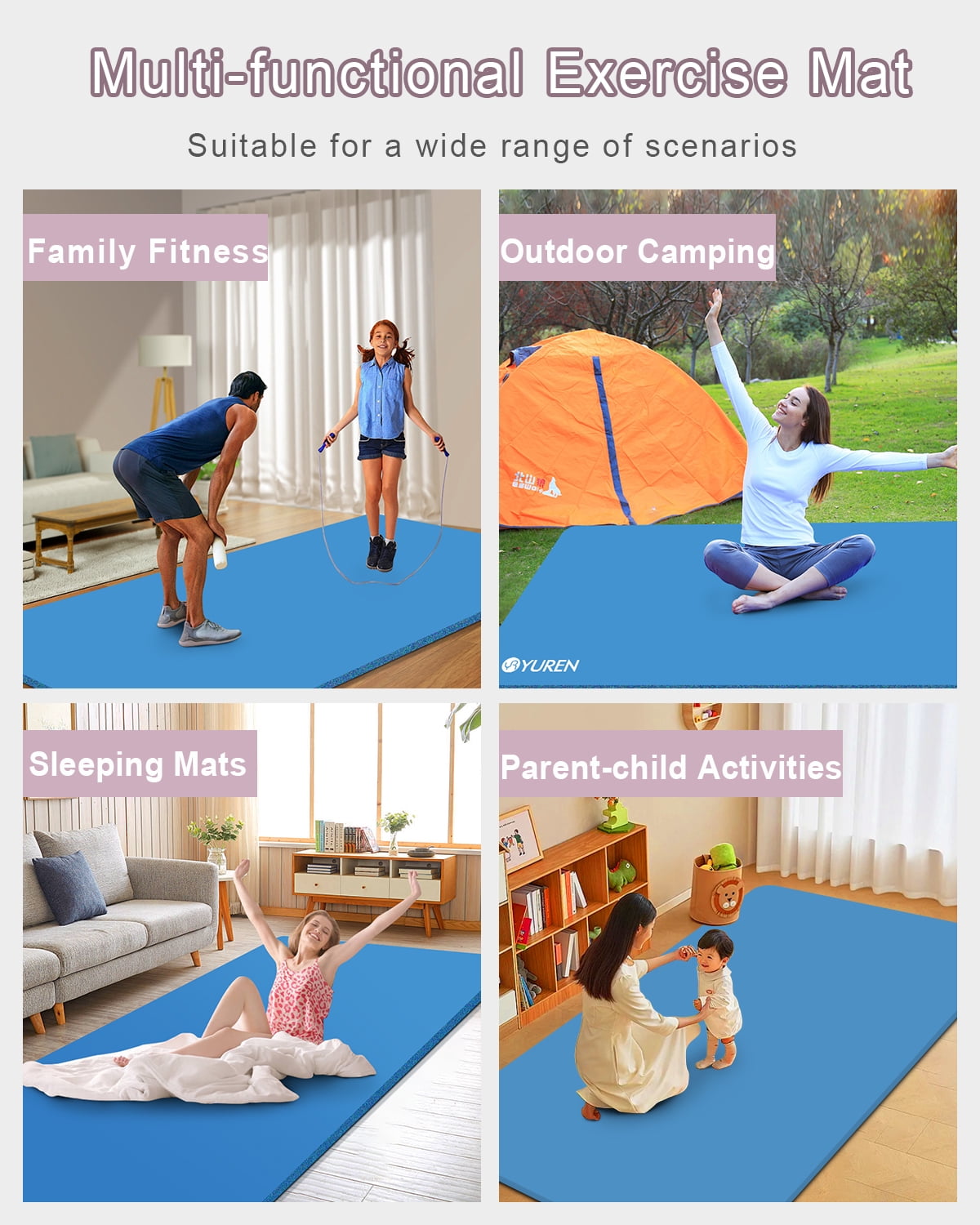 YR Large Yoga Mat 78x51 Inch 10mm Thick NBR Foam Exercise Mats for Home Gym Fitness Workout, Blue