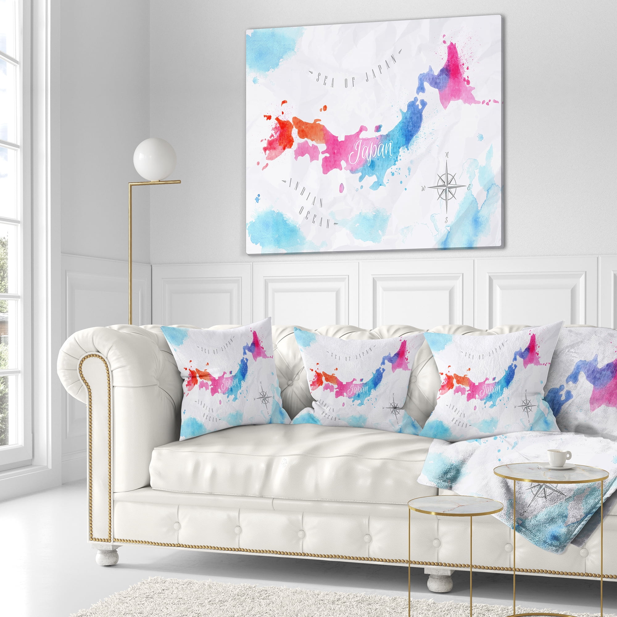 Designart Japan Map Watercolor - Abstract Throw Pillow - 16x16