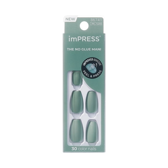 imPRESS Color Press On Nails, No Glue Needed, Light Green, Medium Coffin, 30 Ct.