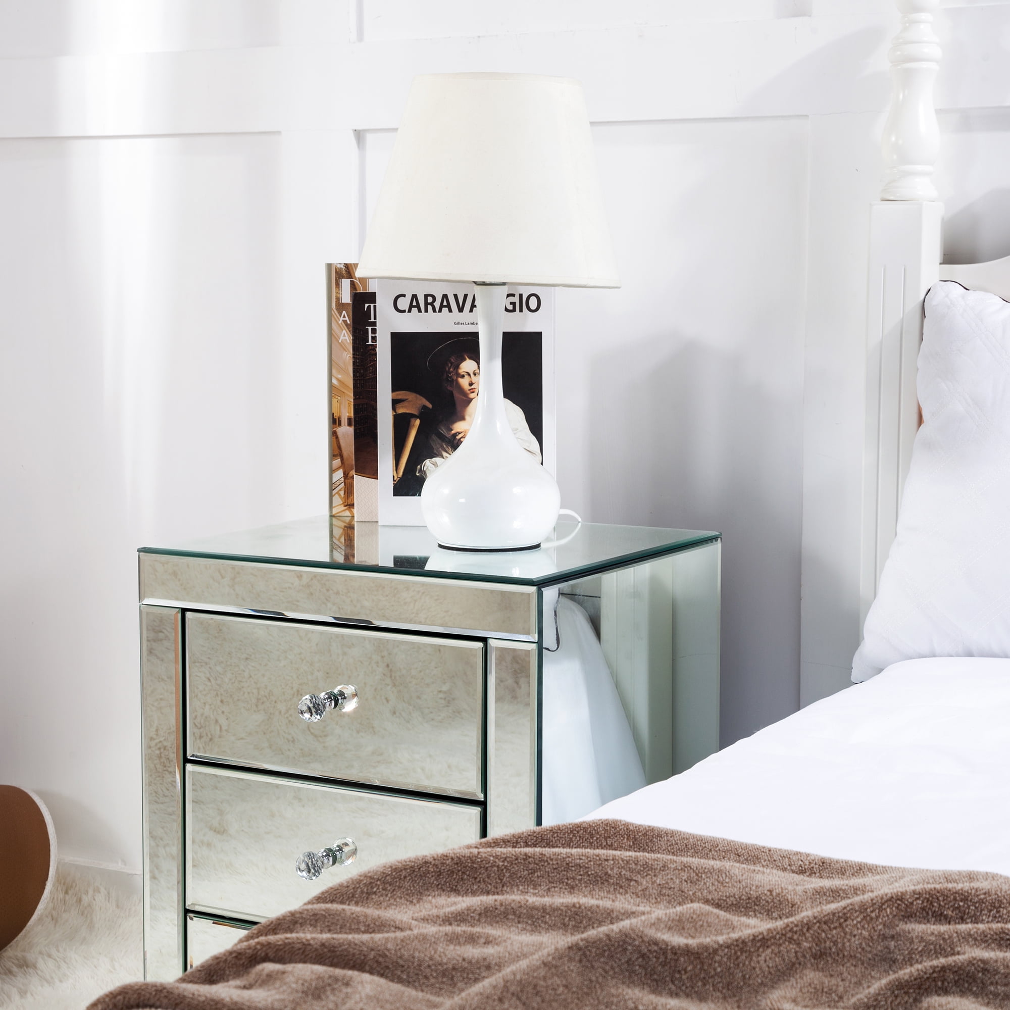 SHYFOY 3-Drawer Mirrored Nightstand Contemporary Glamour Style