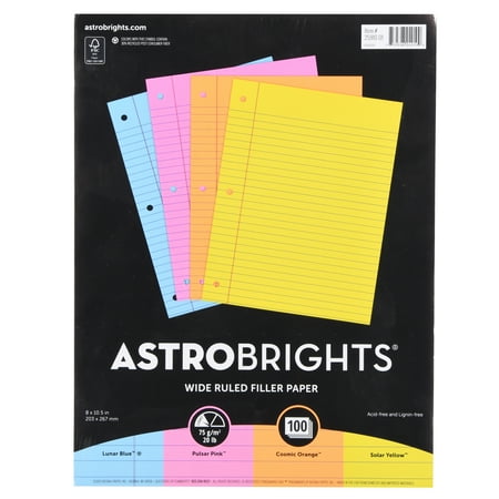 20 Lb Paper Thickness Astrobrights Wide Ruled Color Filler Paper, 8.5