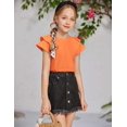 thumbnail image 4 of Girls T Shirts Ruffle Short Sleeve Round Neck Loose Blouse Summer Solid Color Casual Girl Tee Tops for 3-12 Years 150 Orange color, 4 of 9