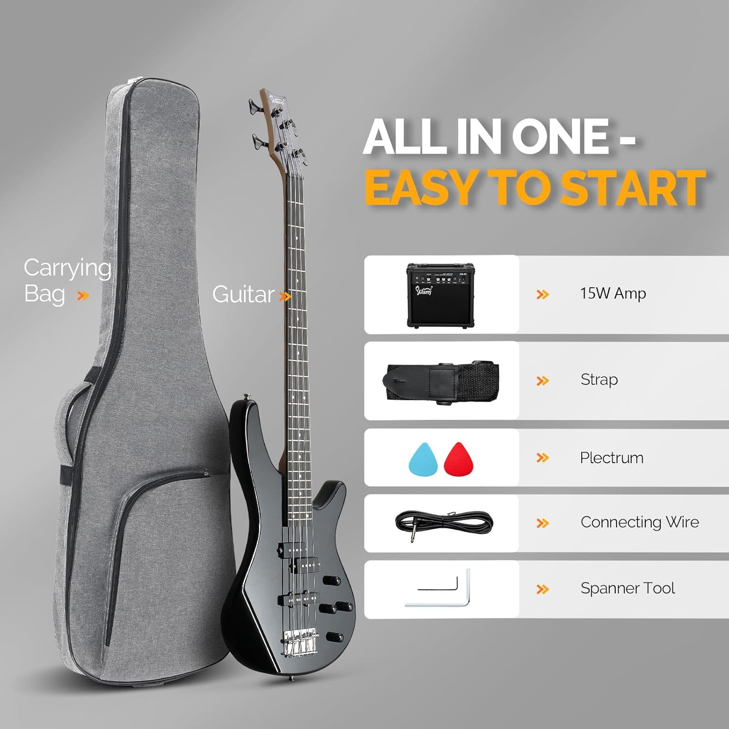GLARRY 4 String Electric Bass Guitar Beginner Kit, GIB Series Full Size Solid Body Bass Guitar with 20W AMP, Gig Bag Backpack and Accessories (Dark Blue)