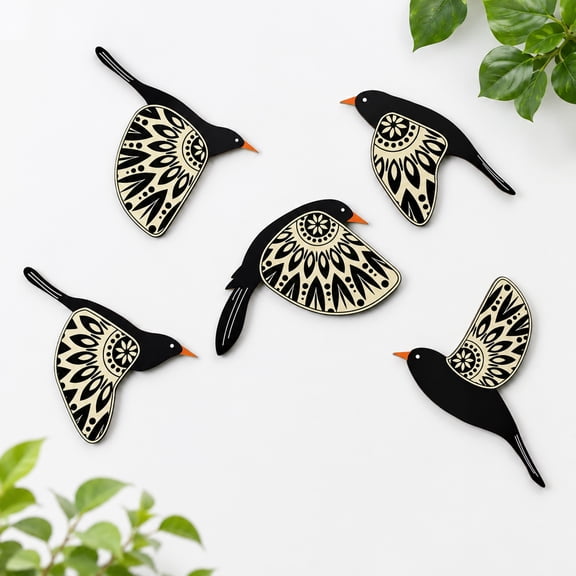 5 Pcs Wooden Bird Wall Art, Wood Flying Birds Wall Decor Scandinavian Home Decor for Gift Living Room Bedroom Kitchen Office(Black)
