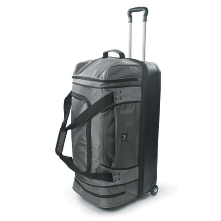 FUL Workhorse 30in Rolling Duffel Bag, Retractable Pull Handle, Split Level Storage, Black