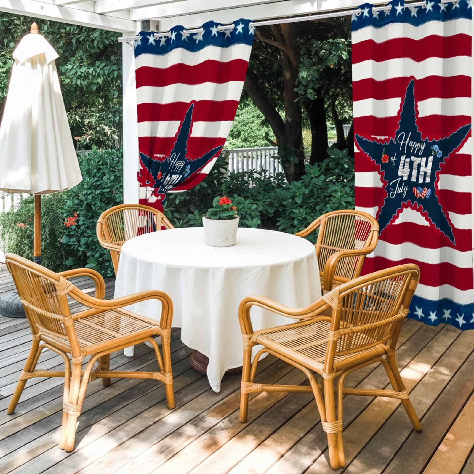 Silver Happy of 4th July Outdoor Curtains for Patio, Rustic Red Blue Star Stripes Sunshade Privacy Drapes Grommet Waterproof Outside Curtains for Porch/Cabana/Balcony 54"x 108", 1 Panel