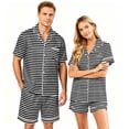 thumbnail image 2 of Leidass Mens Plaid Stripe Pajama Set Short Sleeve Button Down Sleepwear Set Relaxed Fit Lounge Set with Shorts for Home Wear Gray 2XL, 2 of 5